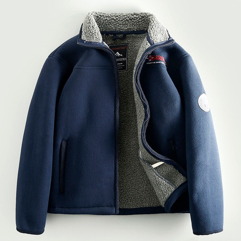 Accessible Luxury Cattle Goods! Factory Direct Sales Thickened Heattech Men Berber Fleece Coat Loose Plus Size Velvet Stand Collar Jacket