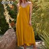 Vestidos Casuais de Verão e Primavera com Estampa Lisa sem Mangas e Decote em U