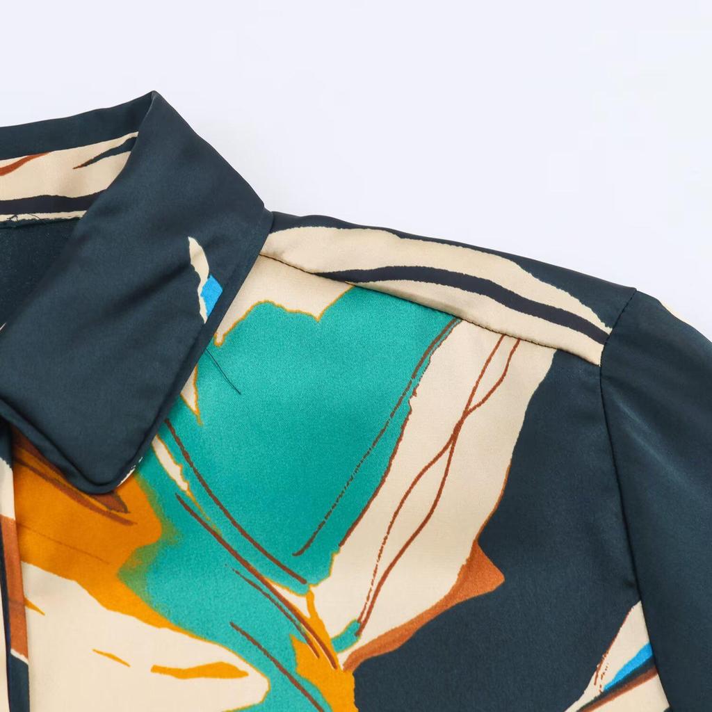 2025 Autumn European Style Women's Long Sleeve Loose Printed Draping Shirt