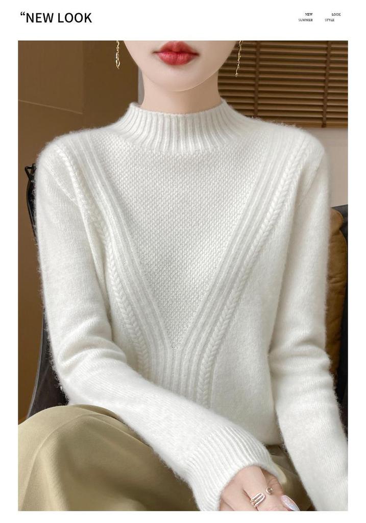 Elegant Women's High Neck Wool Sweater - Solid Color, Soft, and Versatile Knit Pullover for Autumn & Winter