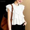 ZANZEA Women Casual Round Neck Short Sleeve Loose Ruffles Blouse