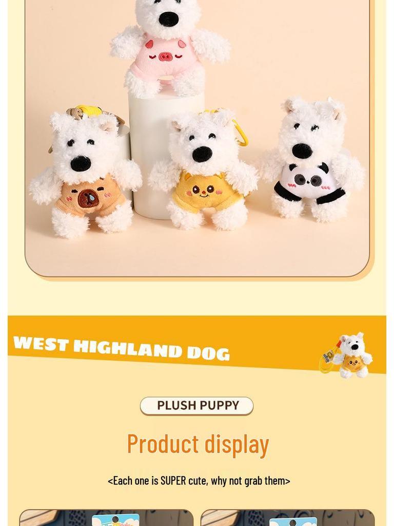 Charming West Highland Terrier Plush Keychain - Cute Puppy Pendant Bag Charm Gift