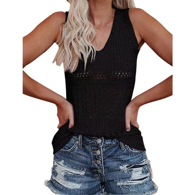 

Женский осенний однотонный жилет с V-образным вырезом, ажурный трикотаж из ледяного шелка XXXL чёрный