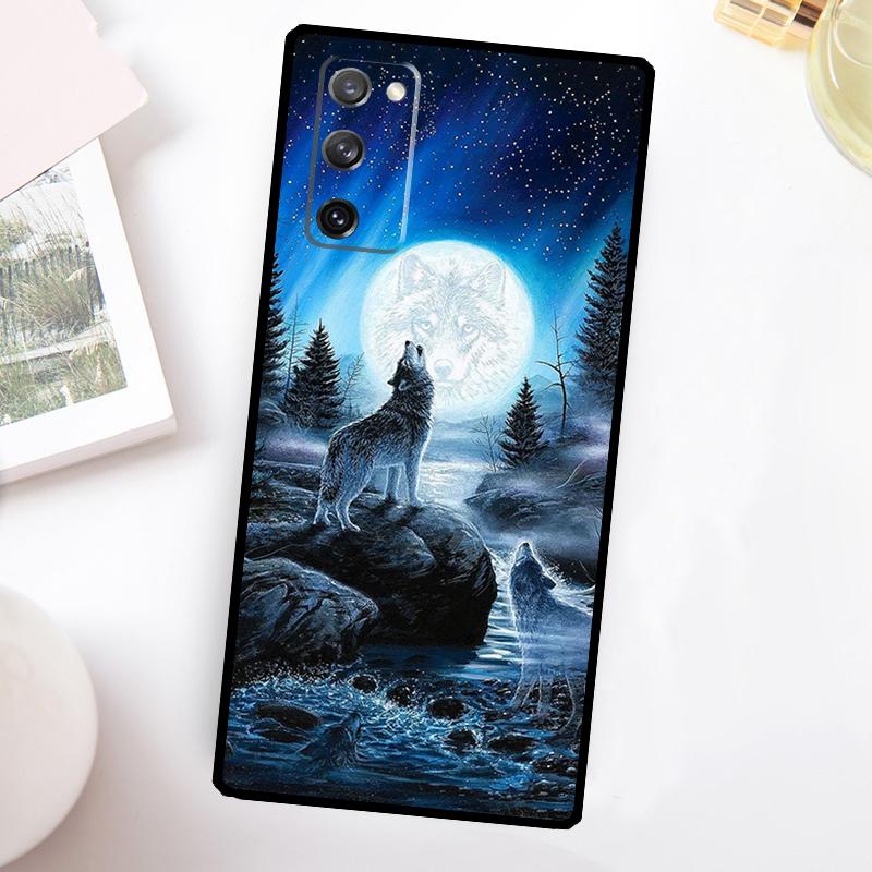 Moon Roaring Wolf Case For Samsung Galaxy S24 Ultra S21 S22 S23 Plus S20 FE S8 S9 S10 Note 10 20 Ultra Cover