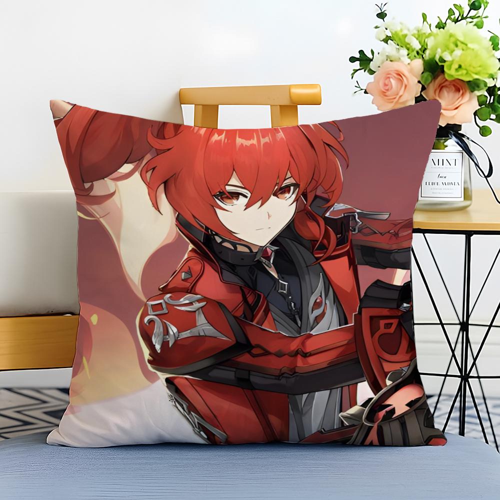 Game Genshin Diluc Cushion Cover Washable Linen Pillowcase Soft For Sofa Bed Cozy Home Room Decor