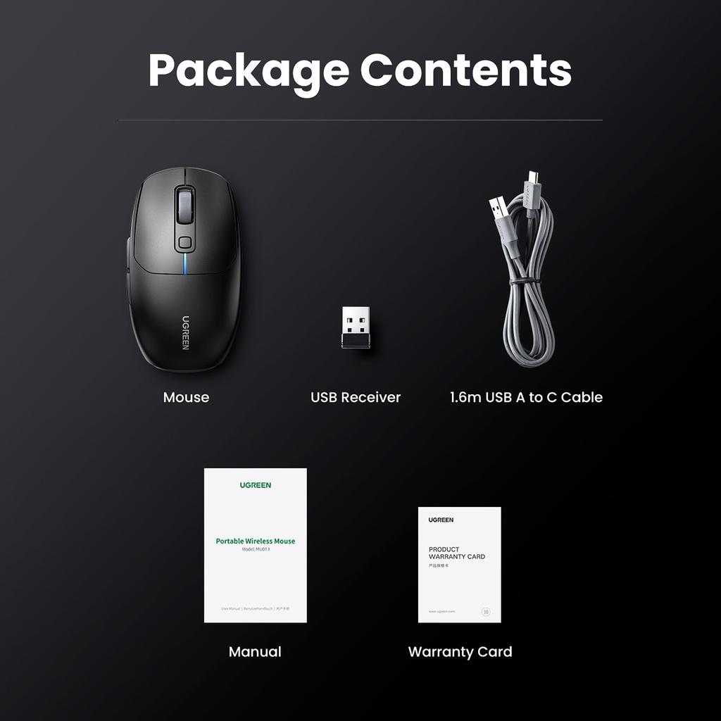 Ugreen Black Dual Connectivity Wireless Mouse MU103 with Bluetooth 5.0 & 2.4GHz Compatibility