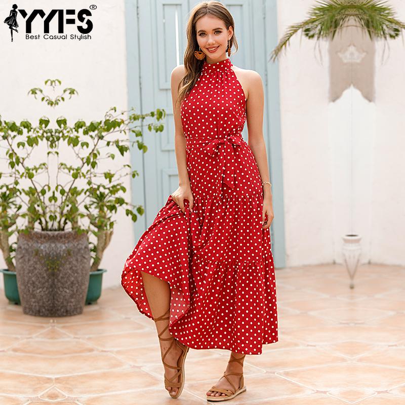 YYFS Women's Fashion Summer Spring Polka Dot Print Sleeveless Casual Dresses