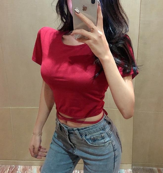Women’s Trendy Summer Short-Sleeve Tie-Up Backless Crop Top