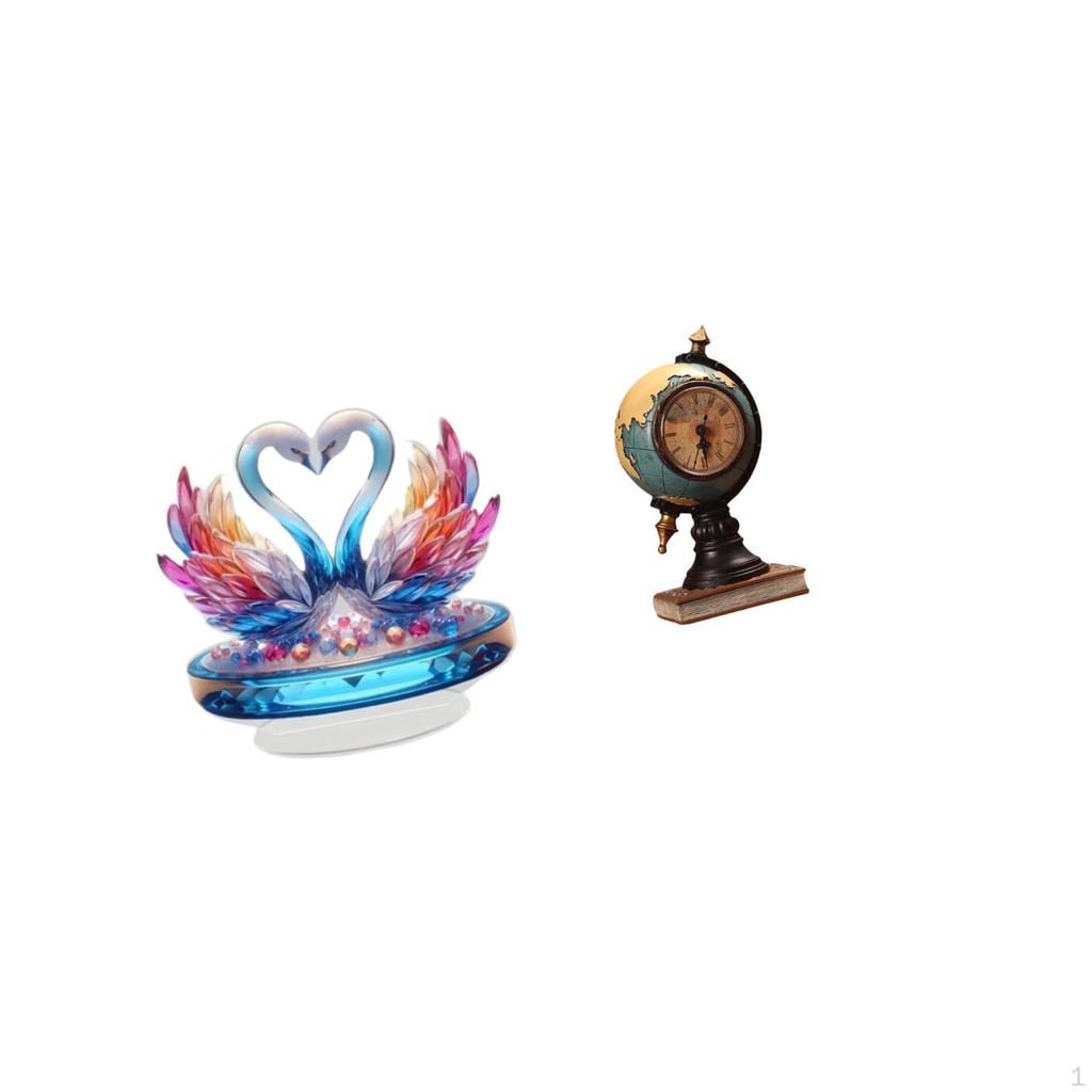 Acrylic Swan Sculpture Tabletop Centerpiece And Globe Figurine Modern Statue Desk Clock Art Craft
