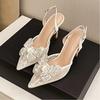 Summer Women's High Heels Pointed Toe Fashionable Stilettos Sexy Versatile Bow Rhinestones Closed Toe Sandals