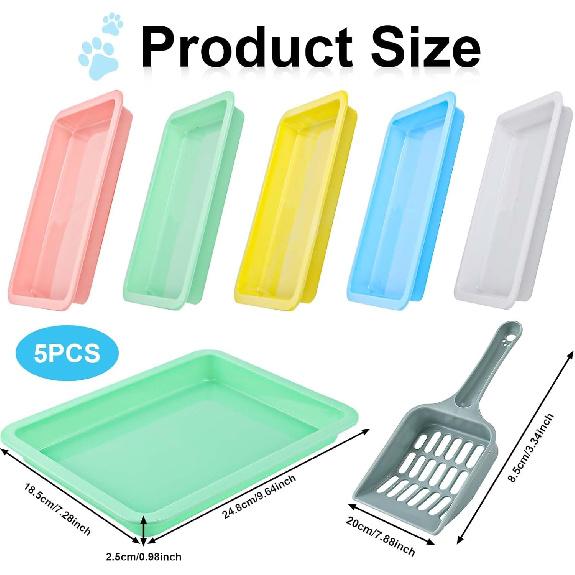 5pcs Kitten Litter Box, 9.65x7.28x0.98 inch Small Cat Litter Box with Litter Spatula Shallow Litter Pan Plastic Litter Tray Portable Cat Waste Tray