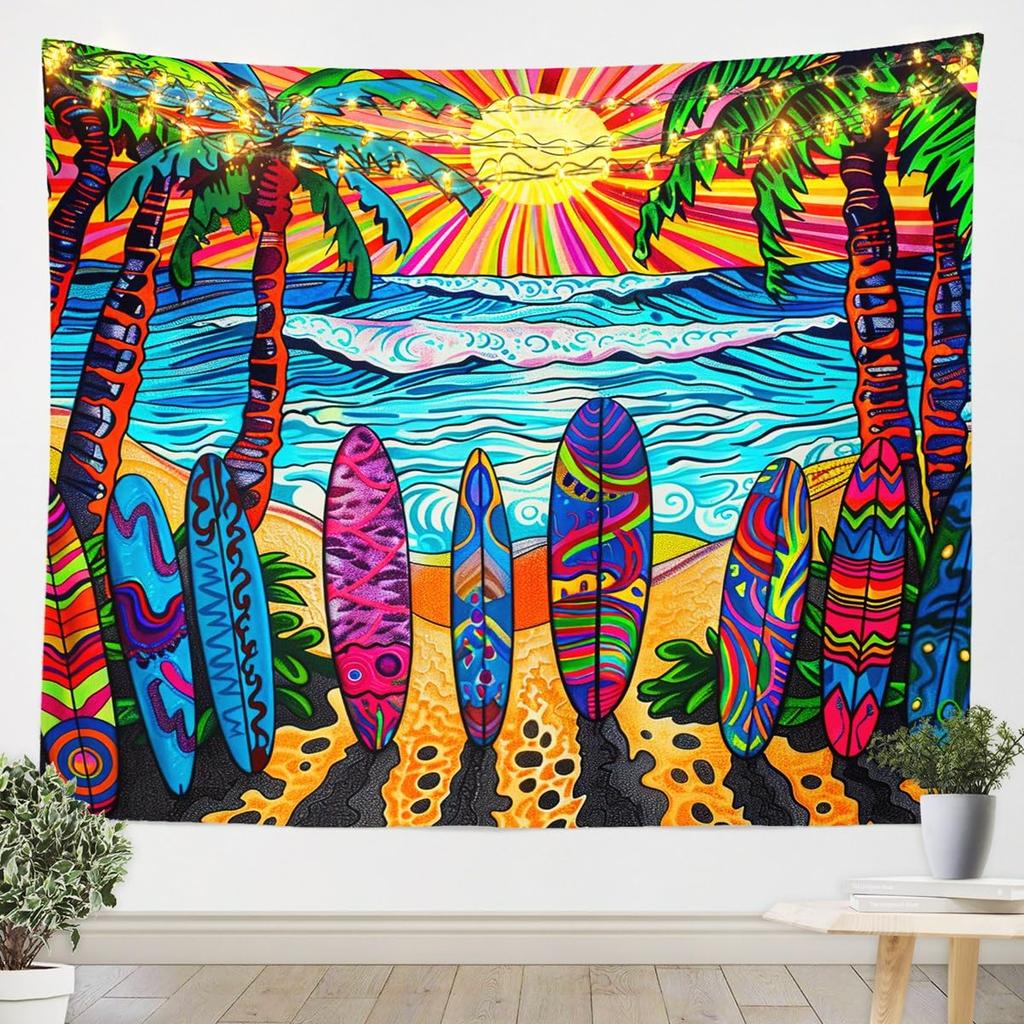 Tapeçaria de Peixe Japonês, Peixe Carpa Tai Chi Preto e Branco Pendurado na Parede Arte para Crianças Adolescentes Mulheres Homens Decoração de Quarto, Ondas do Oceano Ukiyoe