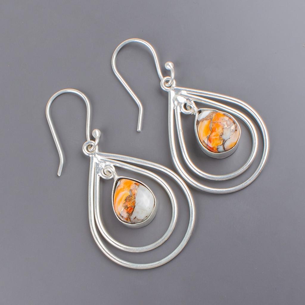 Orange Copper Turquoise Gemstone 925 Sterling Silver Handcrafted Earrings 2.00" EE-34-37