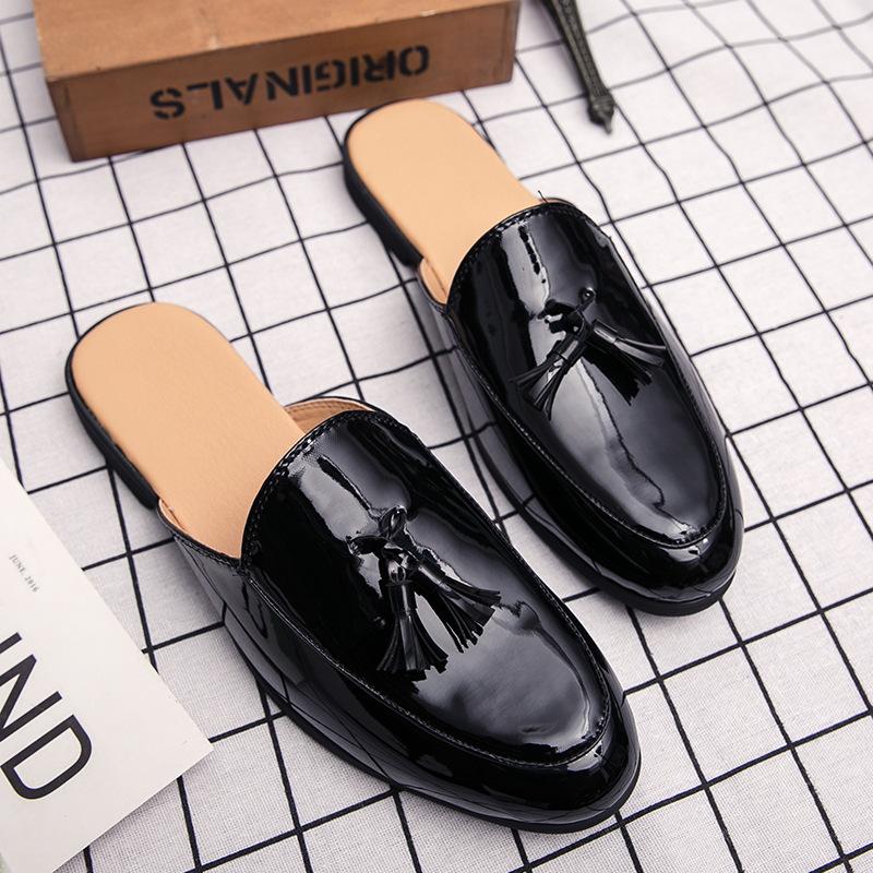 Men's shoes large size fitting room casual shoes fashion foot half drag leather shoes trend hair stylist one foot shoes