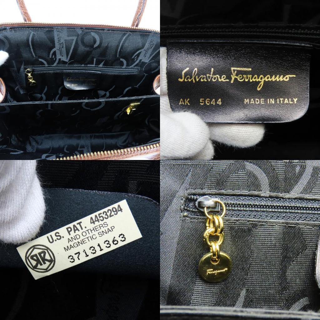 Used Salvatore Ferragamo Handbag Gancini Leather Brown Simple