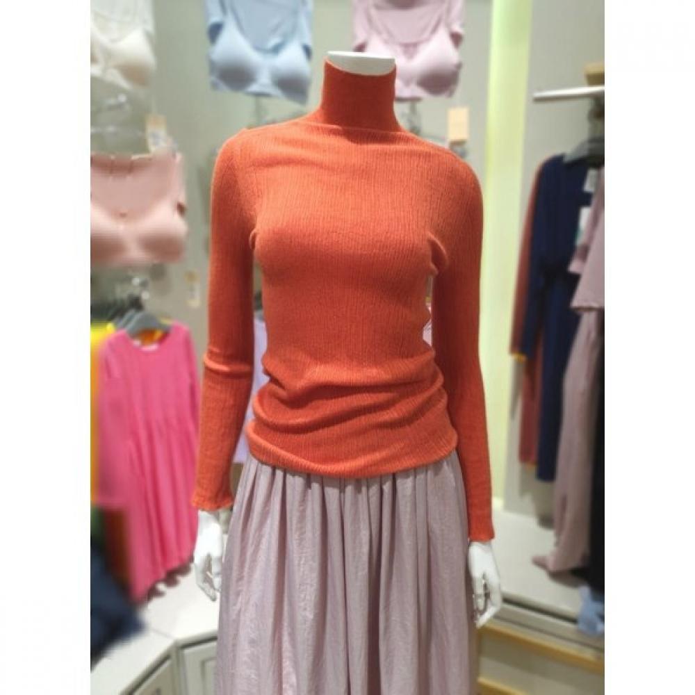 2nd Skin Organic Cotton Silk Ribbed Turtleneck Knit Top Aewft9210 FREE/ORANGE