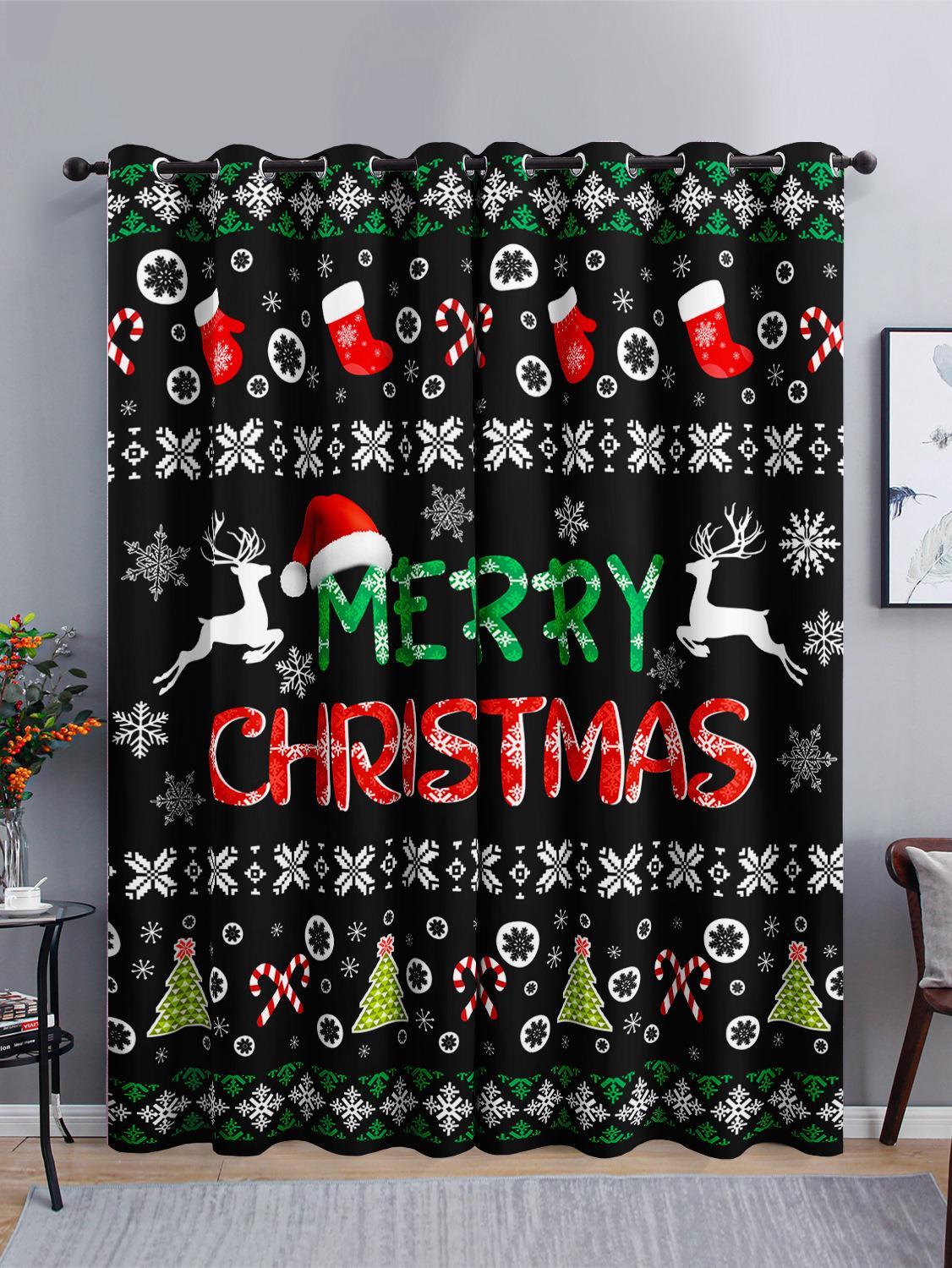 

Шторы Рождественские Полосатые Лось Блэкаут Шторы Спальня Гостиная Цифровая печать На люверсах 97cm*114cm*2