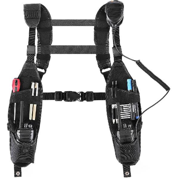 Universal Double Radio Shoulder Harness Holster Chest Vest Rig Walkie Talkie Work Harness Holder for Police Firefighter Two Way Radio Rescue