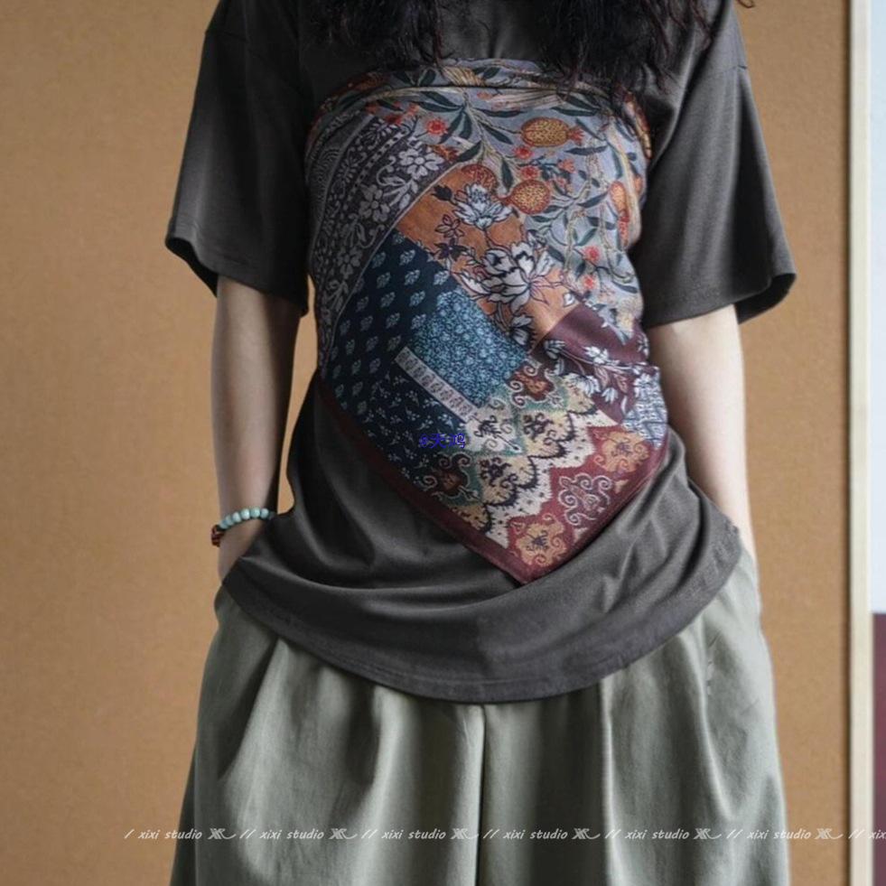 Women's Red-Brown Retro Silk Scarf: Versatile, Triangle & Square Styles for Waist, Head, or Neck