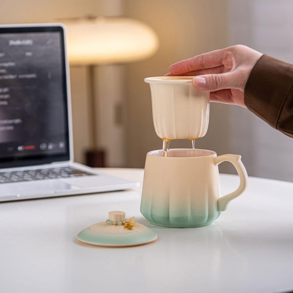 Kiln Change Splendid Lotus Flower Brewed Tea Ceramic Teacup Couple Cup Creative High-End Tea Separation Cup Water Cup