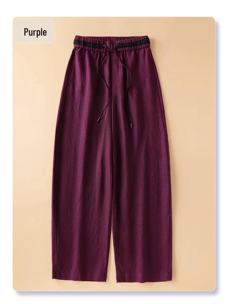 White Cotton Linen High Waist Wide-Leg Pants for Women - Summer 2025 Fashion Casual Nine-Point Length