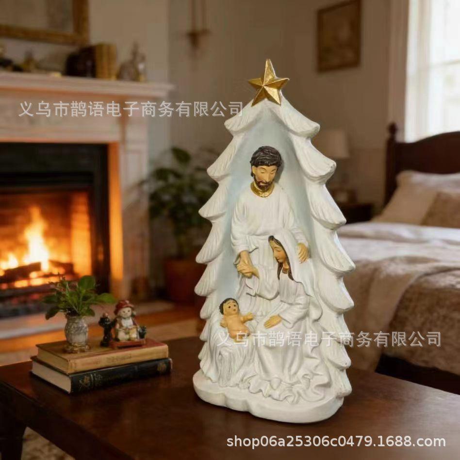 Resin Nativity Manger Set - Three Piece Christmas Figure Statue for Home Decor