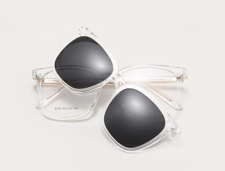 8190 Lunettes de soleil magnétiques polarisées à clipser, Monture de lunettes de prescription pour hommes et femmes - Lunettes de soleil de conduite carrées tendance.