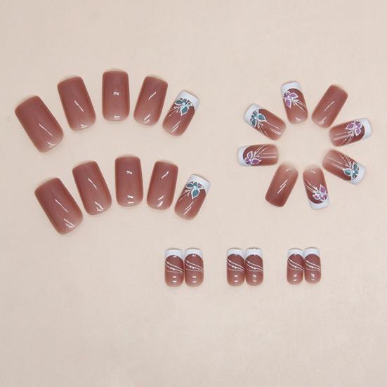 24Pcs Butterfly Fake Nails French Square Long Nail Extension Removable Home Salon Women Girls Full Cover Plastic Press on Nails Kit