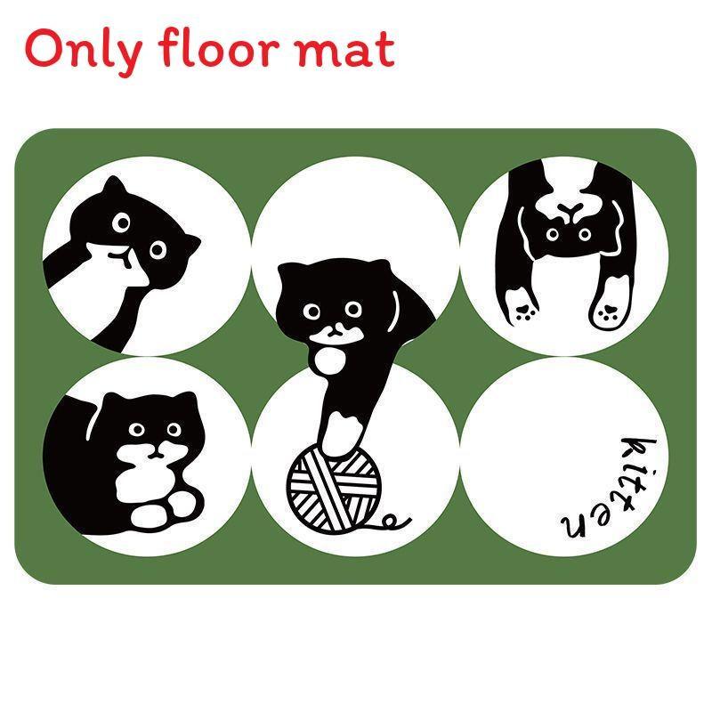 Cute Dog Cartoon Cat Checkered Pattern Diatom Mud Cushion Kitchen Carpet Toilet