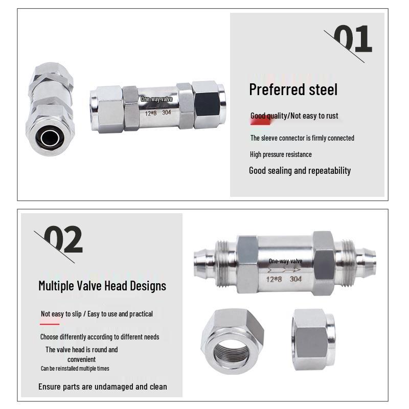 304 Stainless Steel Quick-Connect One-Way Check Valve for Soft Air PU/PTFE Rubber Hose