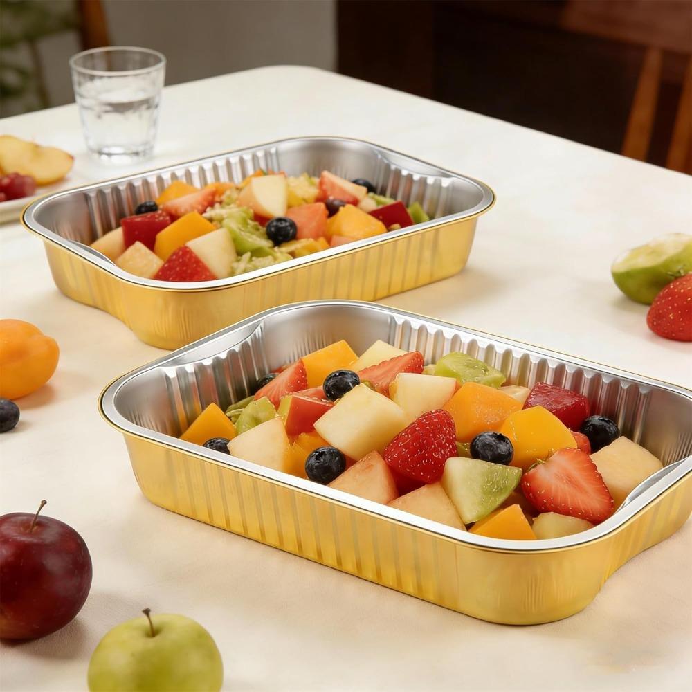 10pcs Golden Aluminum Foil Pans with 10pcs Chear Lids & Handles Heavy Duty Aluminum Pans Disposable Foil Pans Containers