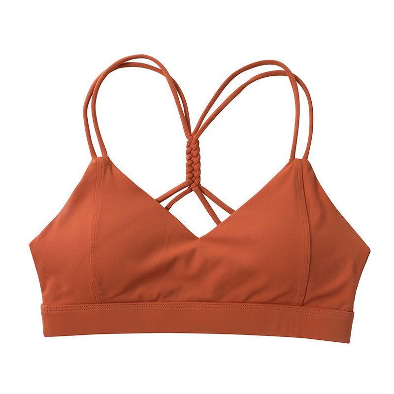 

Women s Summer Fitness Yoga Wear High Strength Support Shockproof Degrees Hand-Knitted Rope Sports Bra V Neck High Strength Running Cycling L Brown