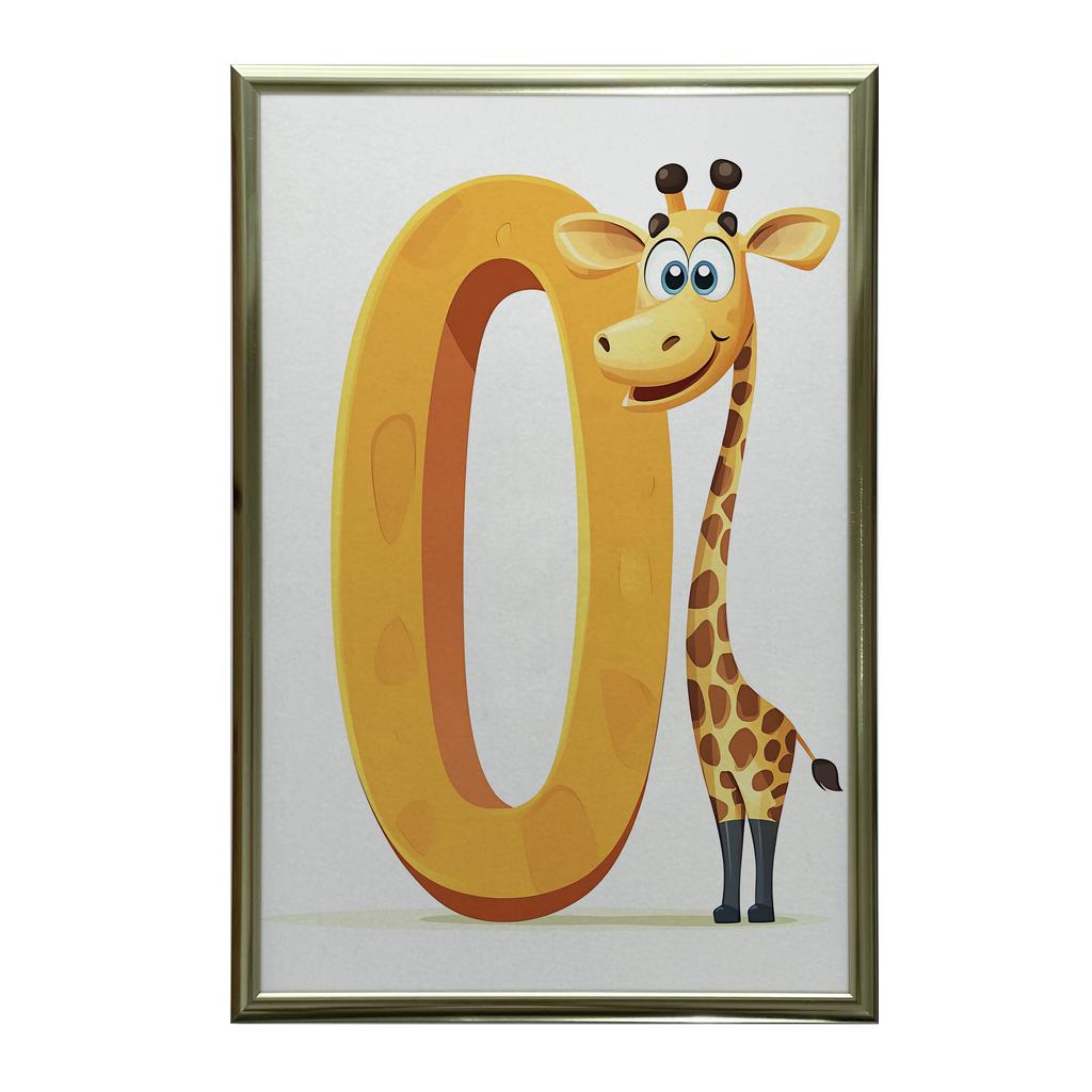 Poster Smiling Giraffe At The Letter "O Poster Smiling Giraffe At The Letter "O, 50X70 Cm, Unframed, Premium Canvas On Stretcher