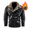 Winter Thickened Velvet Lapel Pu Leather Jacket Men's Fashion Removable Fur Collar Windproof Cold-resistant