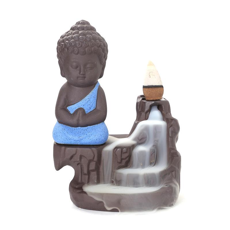 Purple Clay Buddha Backflow Incense Burner - Flowing Water Home Decor