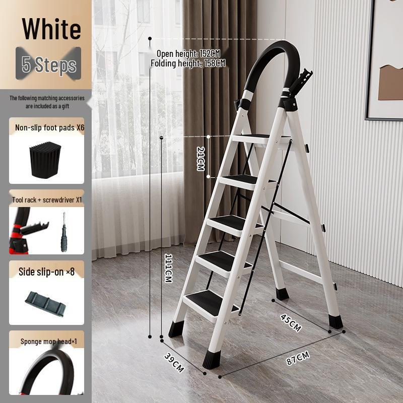 Red Multi-Functional Portable Indoor Folding Ladder: Lightweight, Thickened, Telescopic A-Frame - Ideal Housewarming Gift