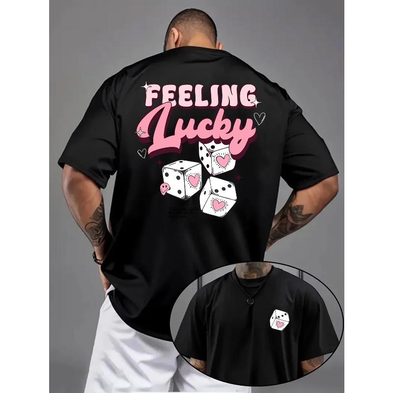 

Men s Casual Short Sleeve T-Shirt with Heart Dice Print - Summer Round Neck Top, Regular Fit Tee Suitable for Daily Wear & Gaming Events 4XL чорний