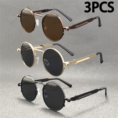 3 SZT. Okulary przeciwsłoneczne w stylu Vintage Punk Męskie Retro Okrągłe Metalowe Oprawki Damskie Okulary Przeciwsłoneczne Modne Okulary mujer