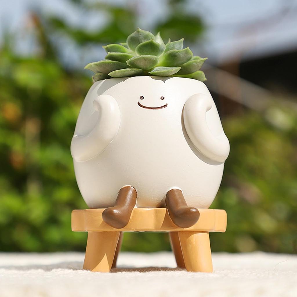 Ifukens Succulent Pot, Cactus Pot, Cute Flower Pot, Stylish, Cute Smiling Face, Legged Planter, Mini Bonsai, Resin Houseplant, Soothing IndoorOutdoor