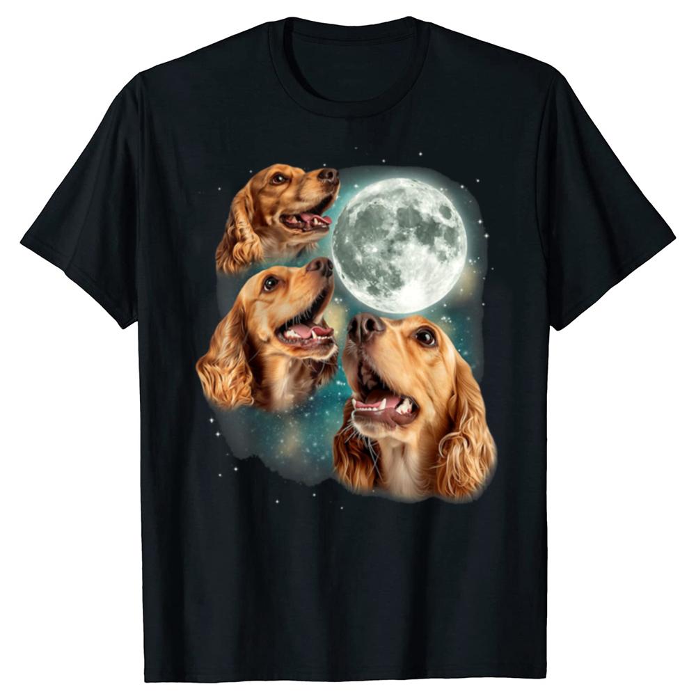 Funny Three Cocker Spaniel Moon Tshirts Men Womens Fashion Casual Tshirt 100 Cotton Loose Oversized Dog Lover T Shirt