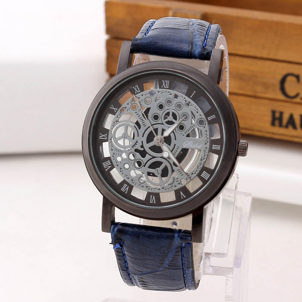 Luxury Stainless Steel Quartz Military Sport Leather Band Dial Hollow Wrist Watch JRY