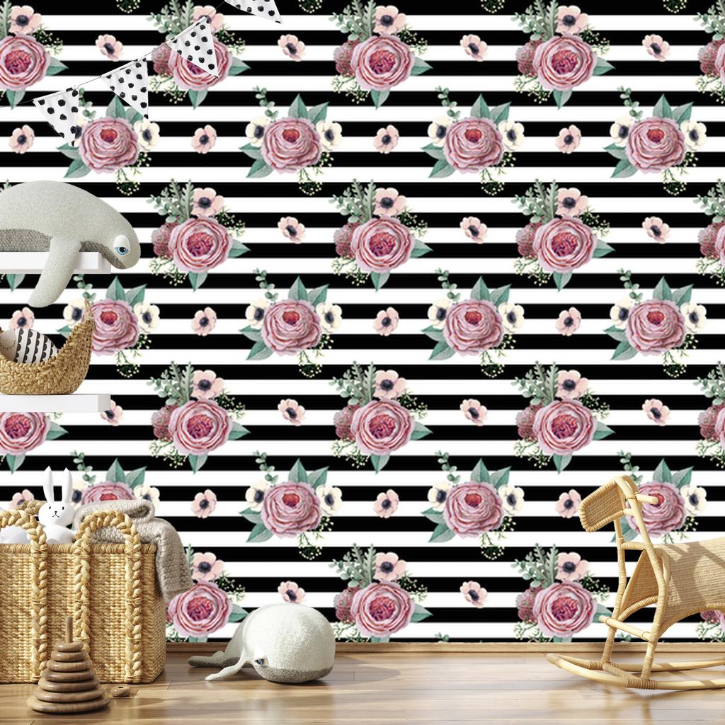Beautiful Roses, Anemones and Leaves Wallpaper for Living Room and Bedroom 50x1000