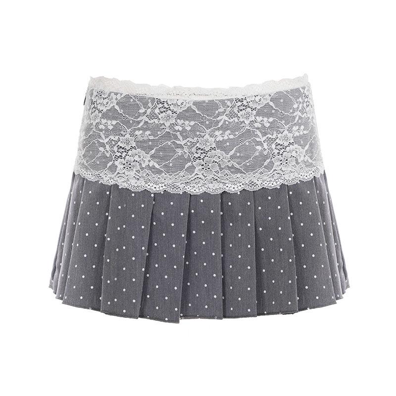 Sweet Polka Dot Lace Patchwork Mini Skirt Small