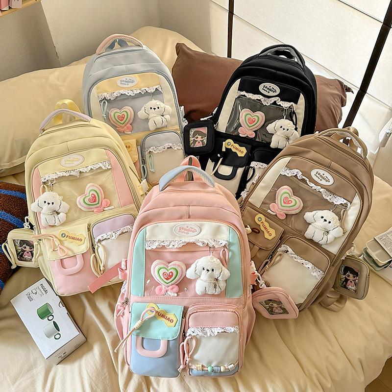 Japanese Ba Chi Pain Bag ins Wind Large Capacity Student Backpack Female Cute Color Matching School Bag Junior High School Student Backpack Tide