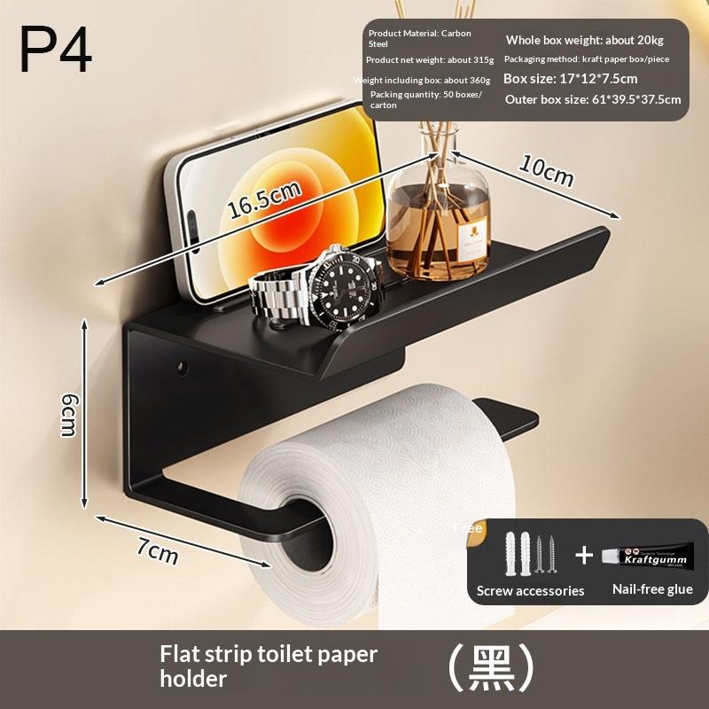 1Pc No-Drill Toilet Paper HolderPhone Stand Metal Storage Rack Kitchen Towel Holder Seasoning Bottle Bathroom Wall Roll Paper