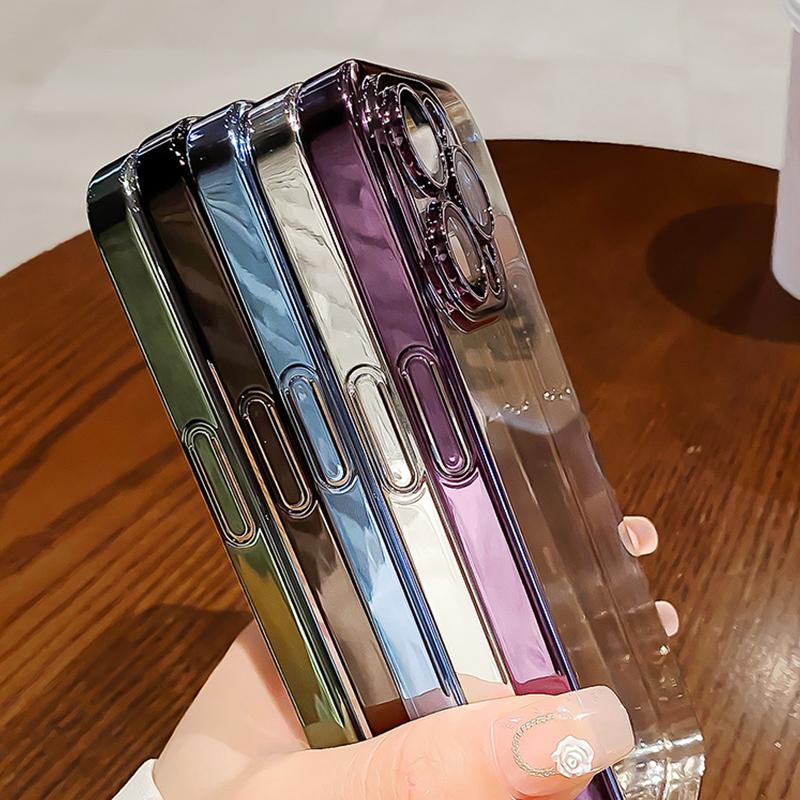 Luxury Plating Clear Case For iPhone 15 13 12 11 14 Pro Max Mini X XR XS 7 8 14 15 Plus SE Cover With Lens Protector Accessories