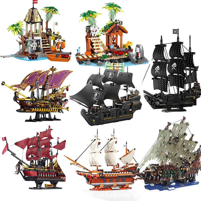 Statek Piracki Moc Okręt Wojenny Statek Wycieczkowy Łódź Wyspa Czarna Perła Model Żaglówka Zestawy Klocków Edukacyjne Zabawki Prezent