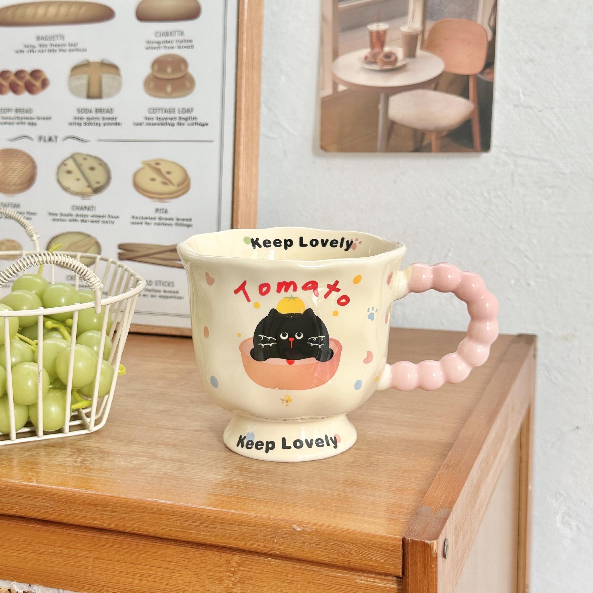 Wind Ceramic Mug Cute Polka Dot Puppy Ceramic Cup Home Breakfast Coffee Water Cup Practical Gift 301-400ml