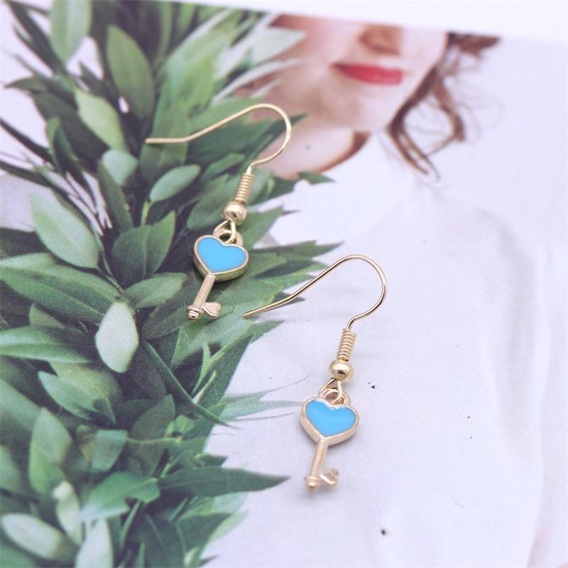 Charming Heart Key Earrings with DIY Oil Drip Pendant - Fashionable and Versatile Style