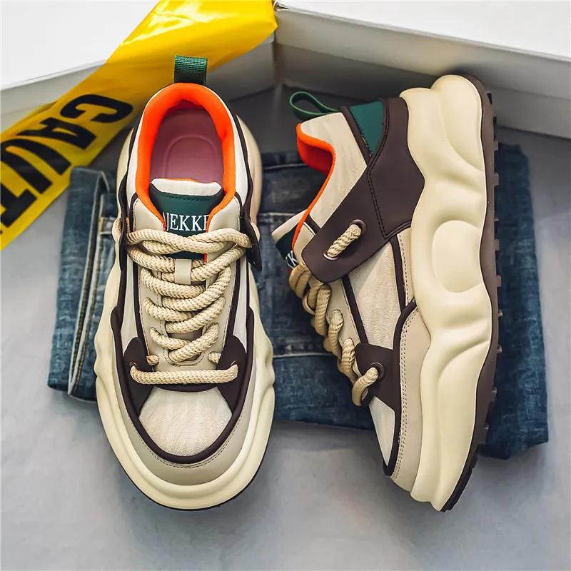 Fashion Color Block New Letter Design Chunky Sneaker for Men Board Shoes Fashion Casual Tennis Upper Height Increased Flat Platform Shoe
